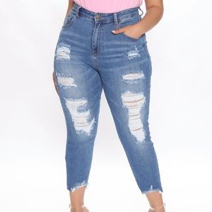 Perfectly Distressed Crop Jeans - Blue Wash 1X